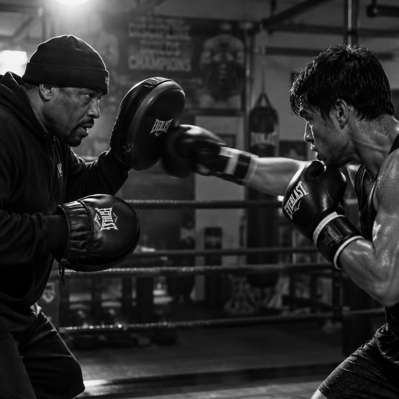 Pad work with a boxer