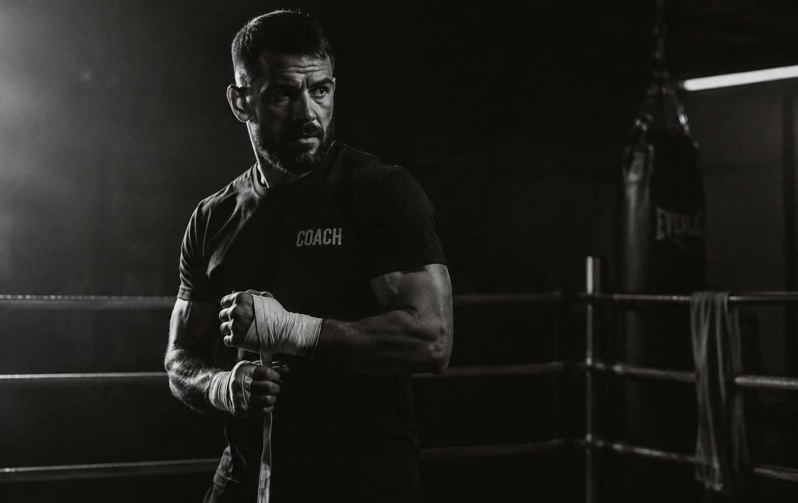 Coach Misha wrapping his hands in the ring