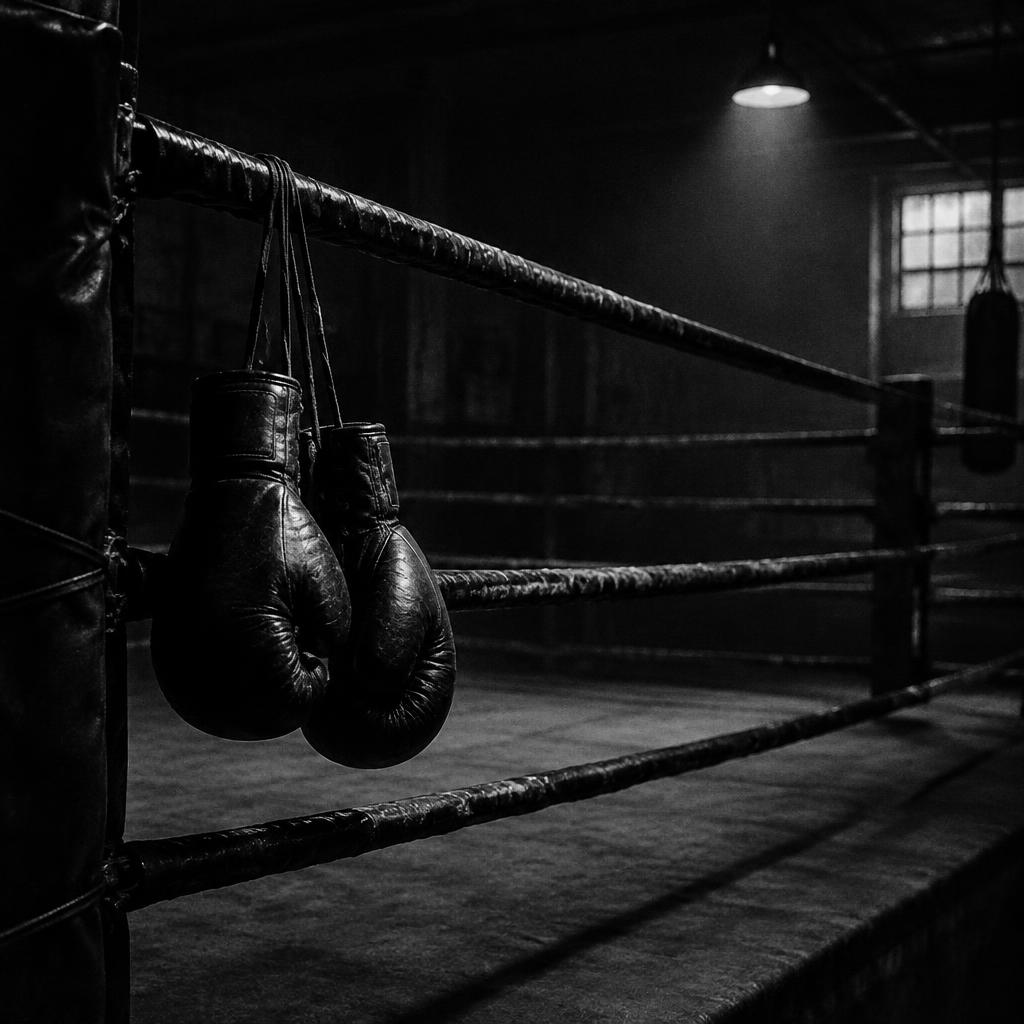 Boxing gloves on the ring ropes